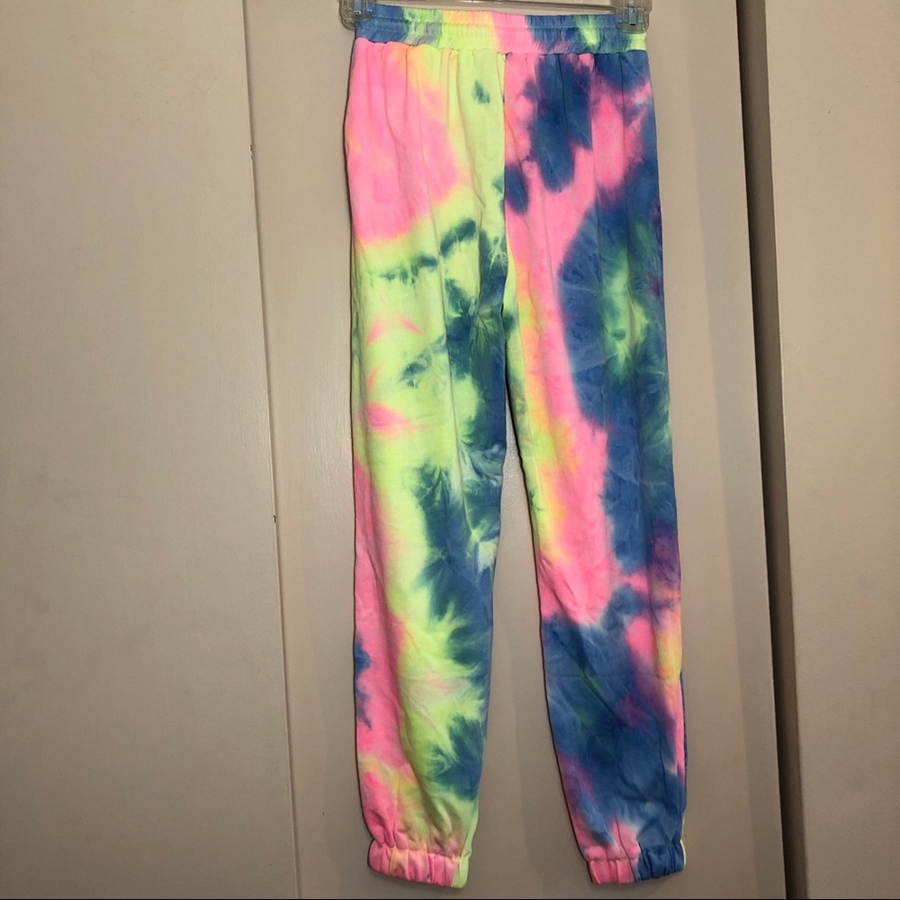Neon pink yellow blue Tie dye joggers sweatpants - Picture 10 of 16
